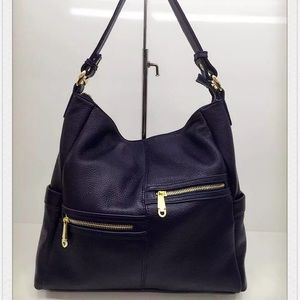 Navy blue Genuine Leather handbag shoulder bag